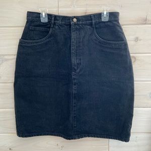 Vintage Bill Blass Black Distressed Jean Denim Skirt with Slit in the Back
